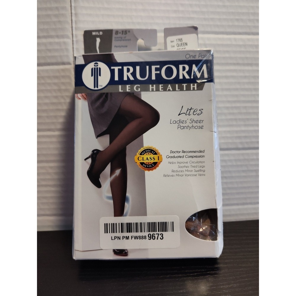 Truform Sheer Compression Pantyhose Tights Womens Queen Beige‎ Mild 8-15 mmHg